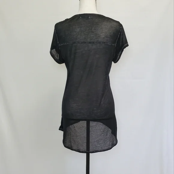 Maurices Semi-Sheer Black Dreamcatcher Graphic High Low Short Sleeve Top - Picture 3 of 4